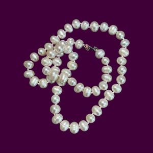NWOT Ringed Pearl Necklace | White Cultured Oval | Semi Baroque 925